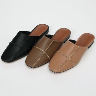 Seam-trim Pleather Flat Mules