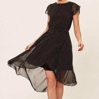 Cap-sleeve Dotted Mesh A-line Dress