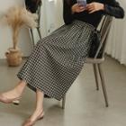 Checked Flared Long Tweed Skirt