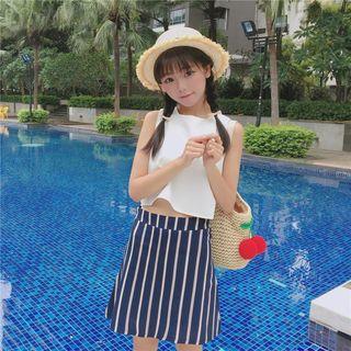 Set: Cropped Tank Top + Striped A-line Skirt