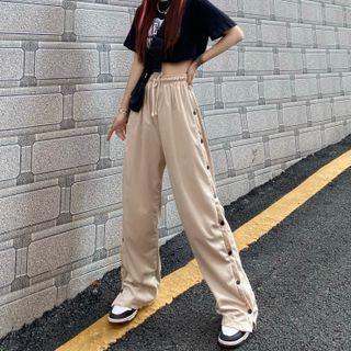Button Split Straight Leg Pants