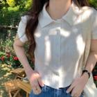 Short-sleeve Collar Floral Button-up Top