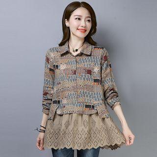 Mock Two-piece Lace Panel Shirt