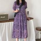 Short-sleeve Floral Midi Dress Purple - One Size