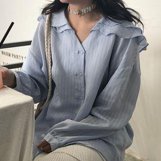 Wave-edge Collar Striped Blouse