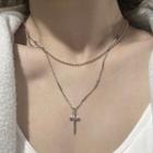 Cross Pendant Layered Necklace 0988a - Necklace - Silver - One Size