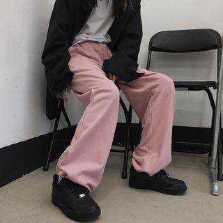 Drawstring Hem Plain Straight-cut Sweatpants