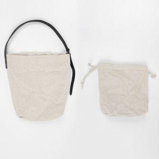 Pleather-strap Linen Shopper Bag With Pouch One Size