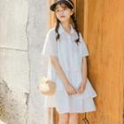 Short-sleeve Asymmetric Shirt Dress White - One Size