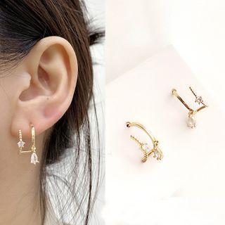 925 Sterling Silver Rhinestone Layered Mini Hoop Earring 1 Pair - 925 Silver Stud - Rhinestone - Gold - One Size