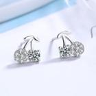Rhinestone Cherry Earring 1 Pair - 925 Silver - Silver - One Size