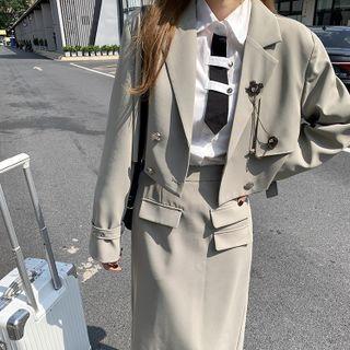 Double-breasted Blazer / Midi Pencil Skirt / Shirt