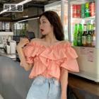 Short-sleeve Ruffled Top Pink - One Size