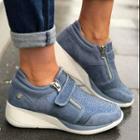 Rhinestone Wedge Heel Adhesive Strap Sneakers
