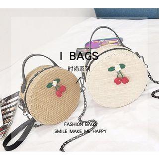 Cherry Accent Woven Round Handbag