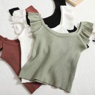 Ruffle Strap Ribbed Knit Camisole Top