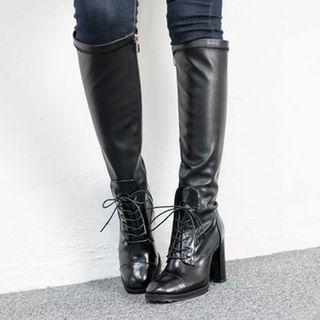 Lace-up Chunky-heel Tall Boots
