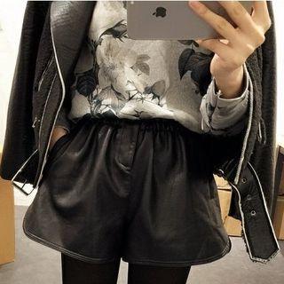 Plain High-waist Faux-leather Shorts