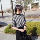Mock-neck Stripe T-shirt