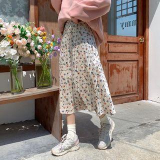 Floral Print Midi A-line Skirt Almond - One Size
