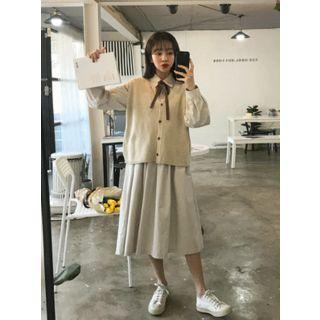 Half-placket Pleated Long Shirtdress