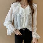 Flare-sleeve Mesh Top White - One Size