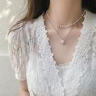 Faux Pearl Pendant Layered Choker Necklace Double Layer Necklace - Gold - One Size
