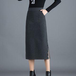 Slit High-waist Midi Straight-fit Skirt
