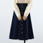 Puff-sleeve Bow Blouse / Midi A-line Denim Skirt