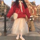 Tie Neck Padded Jacket / Midi A-line Skirt