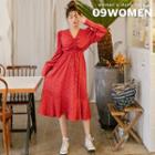 Puff-sleeve Drawstring Long Floral Dress