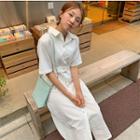 Single-breasted Short-sleeve Shirtdress As Shown In Figure - One Size