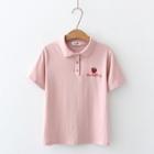 Short-sleeve Strawberry Embroidered Collared T-shirt