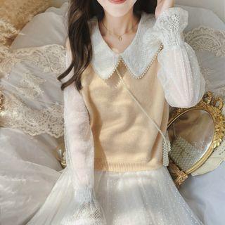Plain Sweater Vest Off-white - One Size