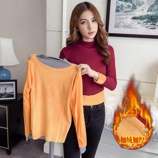 Mock Neck Fleece-lined Knit Top