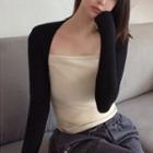 Mock Two-piece Long-sleeve Square-neck Top Black & Almond - One Size