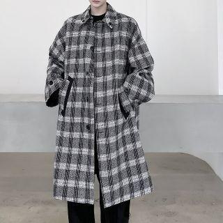 Two-way Houndstooth Woolen Coat