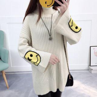 Turtleneck Smiley Face Print Sweater