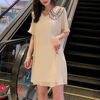 Embroidered Collar Short-sleeve Chiffon Dress