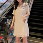 Embroidered Collar Short-sleeve Chiffon Dress
