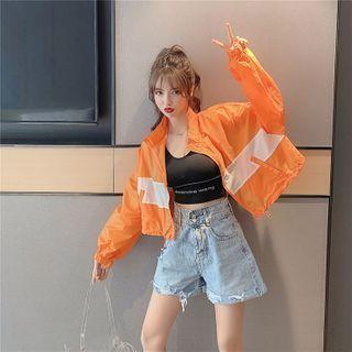 Two-tone Drawstring-hem Zip-up Jacket