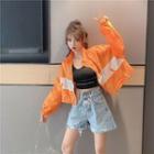 Two-tone Drawstring-hem Zip-up Jacket