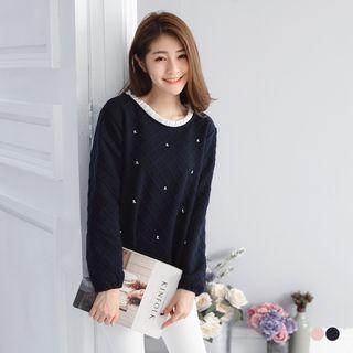 Lozenge Frill-mock-neck Sweater