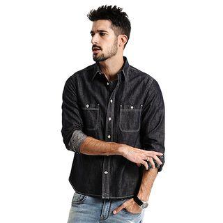 Letter Embroidered Back Denim Shirt