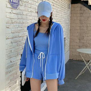 Plain Loose-fit Hooded Jacket / Cropped Camisole Top / Shorts