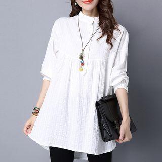 3/4-sleeve Mock-neck Linen Top
