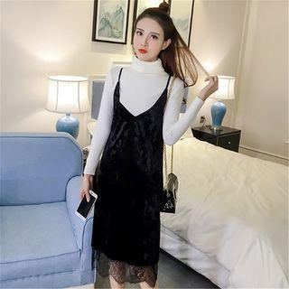 Lace Hem Spaghetti Strap Midi Dress