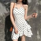 Set: Dotted Strapless Dress + Plain Short Sleeve T-shirt
