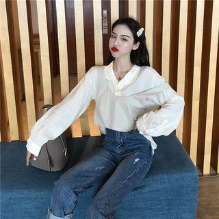 Plain Long-sleeve Loose-fit Shirt / Tank Top / Distressed Jeans