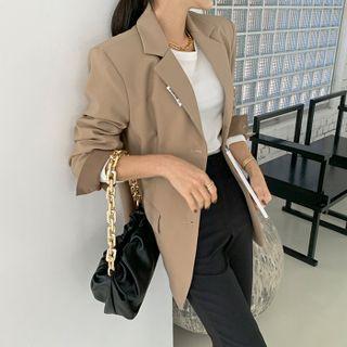 Single-button Tag-detail Blazer